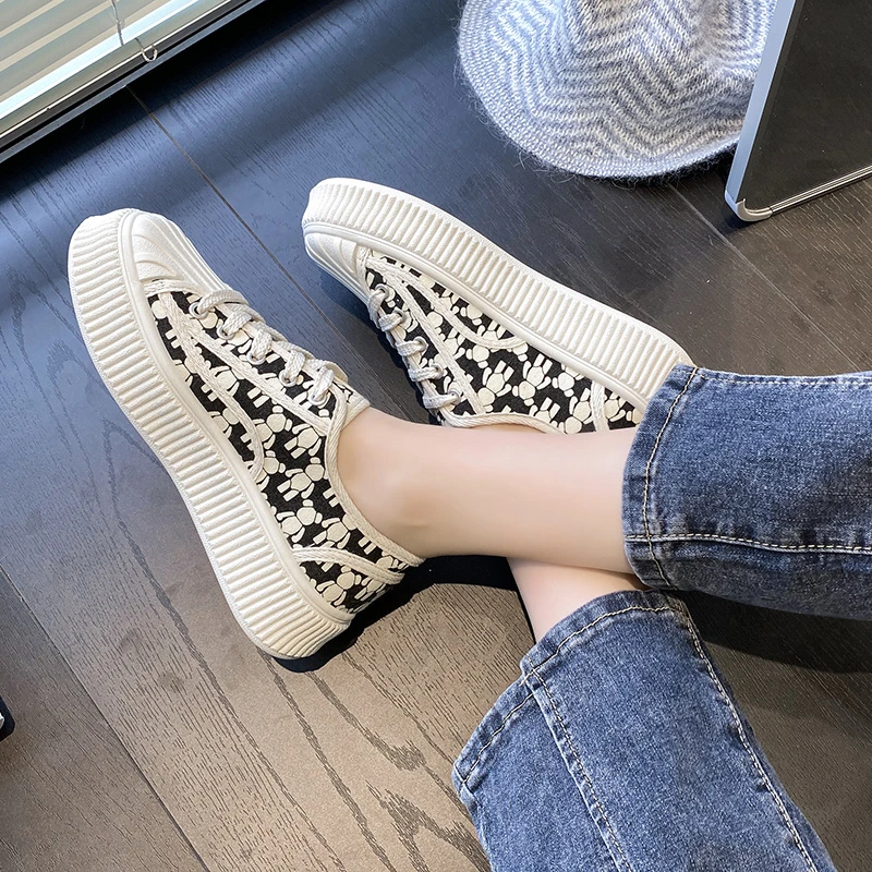 

2023 Spring Autumn New Korean Sneakers Women Thick-bottomed Shell Head Casual Shoes for Women Fashion Zapatos De Mujer