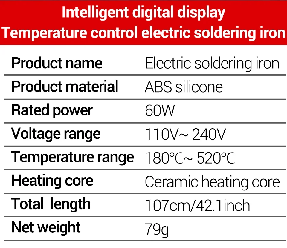 ANENG SL105 Digitaler Elektrischer Lötkolben 60W Einstellbare Temperatur 180-520°C ℃ Keramischer Heizkern 110-240V Schweißlötgerät – Detail 10