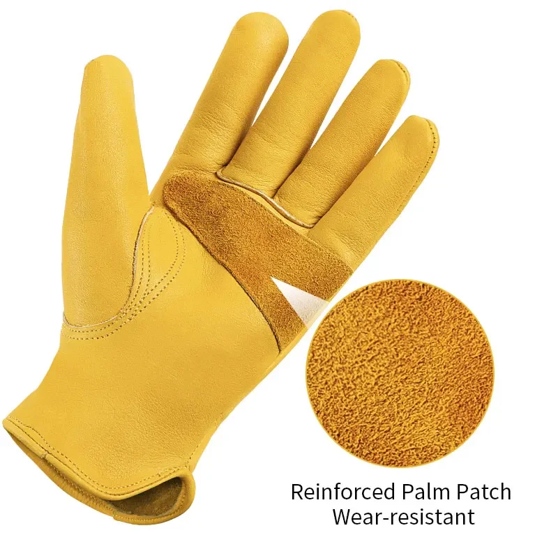 Leather Work Gloves Men Mechanical Gardening Farm Safety Heavy Duty Work Wood Working Driving Riding Yellow Gloves 4