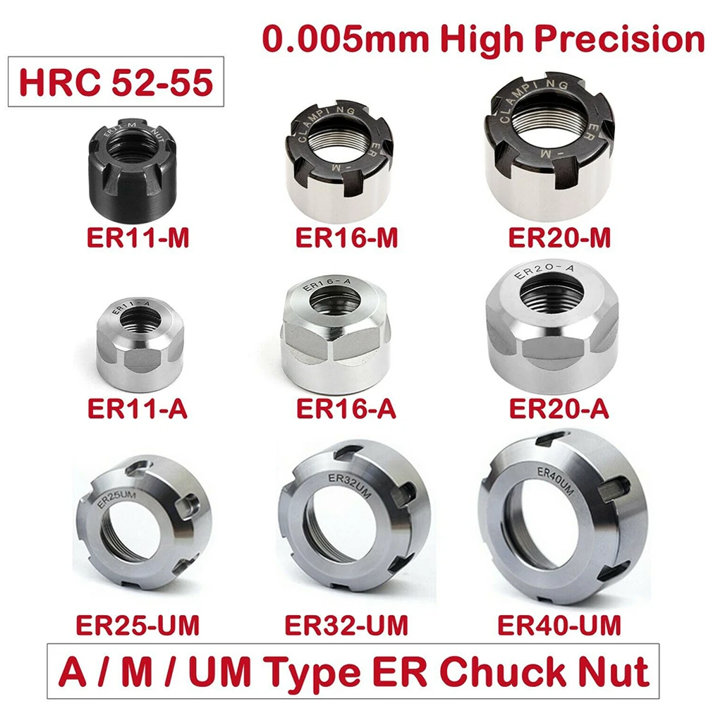 High Precision ER Clamping Nut Collet 11/16/20/25/32/40 A/M/UM Milling Chuck Cap ER11-A ER16-A ER20-A ER11-M ER16-M ER20-M Tool