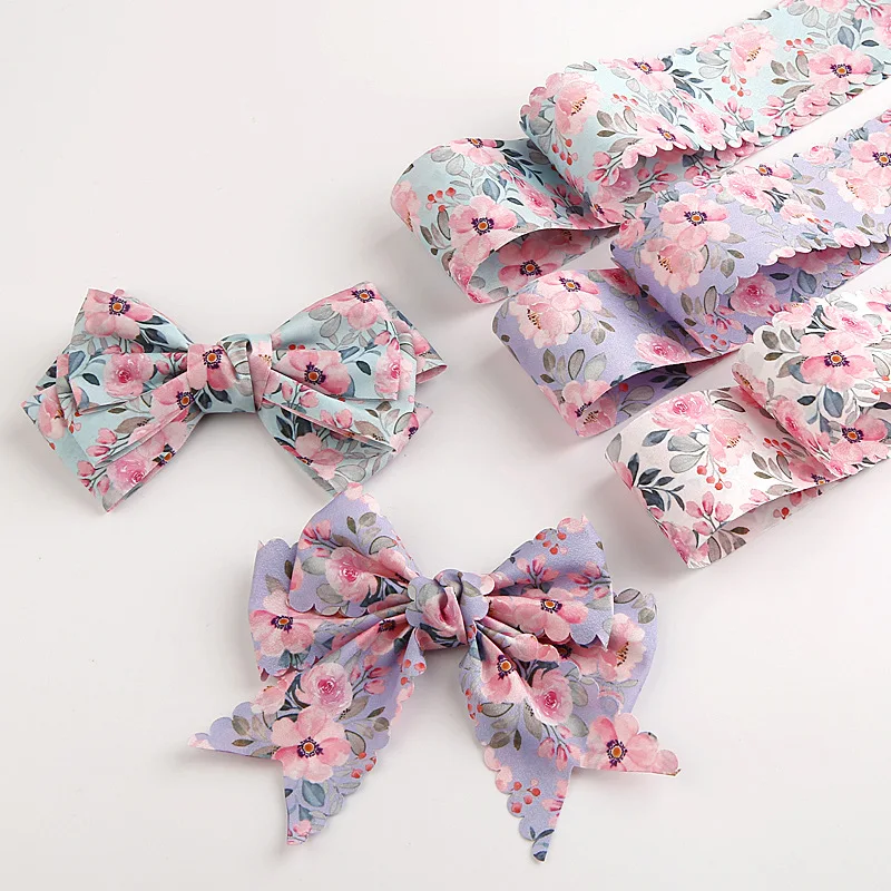 1야드 양면 인쇄 웨빙, DIY 수제 리본 헤어 액세서리 재료, 4cm 리본, 꽃무늬 선물 포장 리본