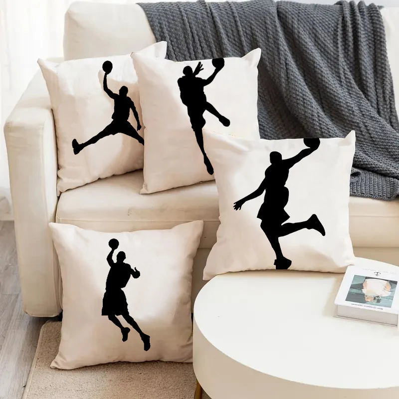 

Silhouette Picture Play Basketball Printed Soft Square Pillowslip Linen Blend Cushion Cover Pillowcase Living Room Home Decor