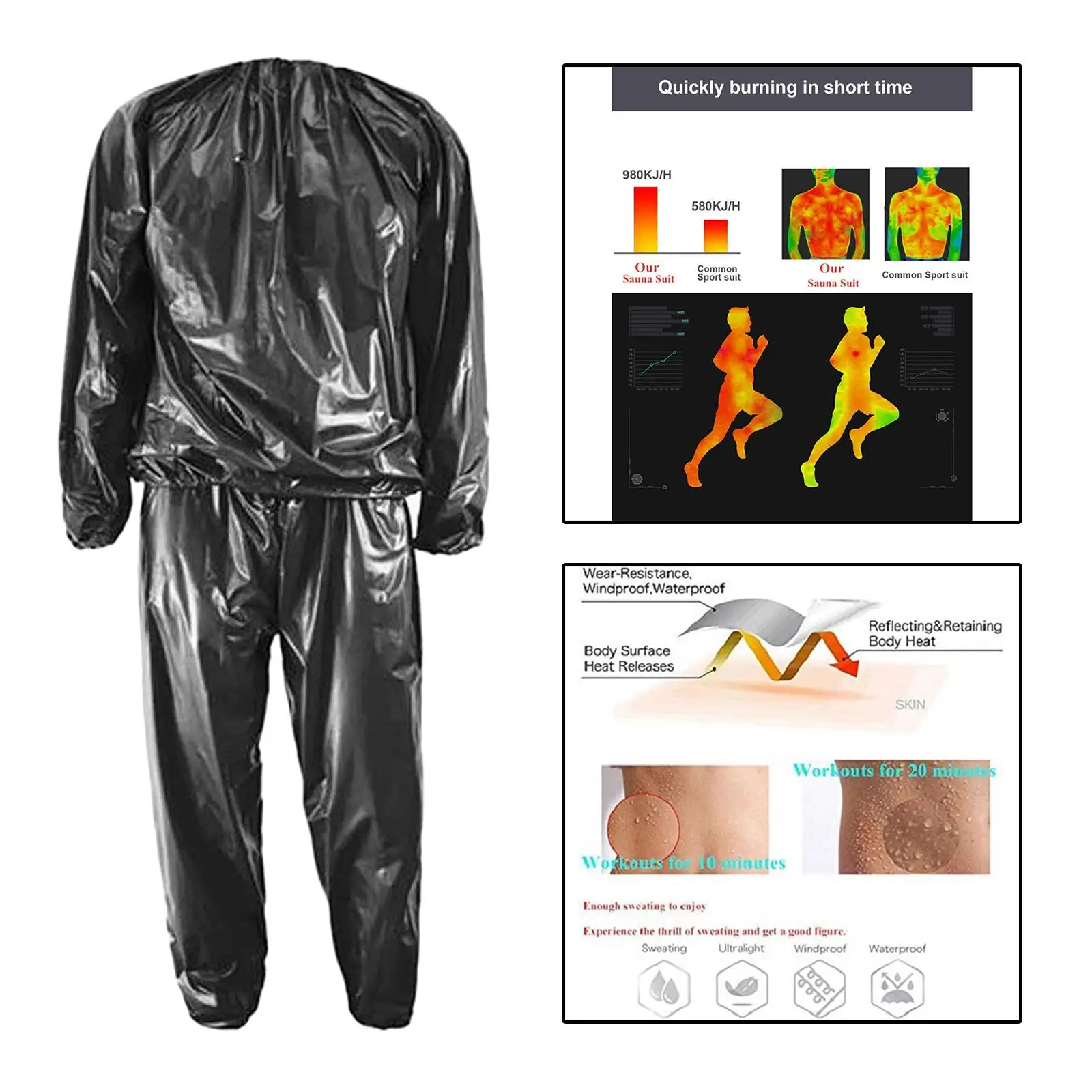 Heavy Duty Fitness Sauna Suit  Full Body Sweat Suit Exercise Gym Anti- PVC for Men Women Tracksuit