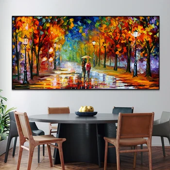Stampe su tela astratte colorate moderne Arte Paesaggio del giardino piovoso Poster Immagine Pittura di arte della parete per soggiorno camera da letto