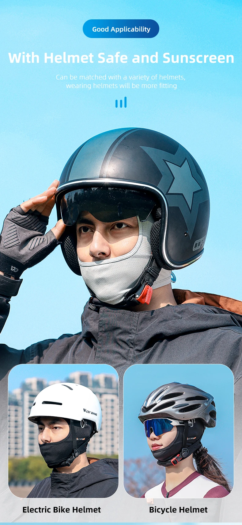 WEST BIKING Atmungsaktive Fahrrad-Kopfbedeckung UPF50+ Anti-UV Vollgesichtsmaske Sommer Kühlende Kopfbedeckung Fahrradhelm-Innenfutter Fahrradausrüstung – Detail 10