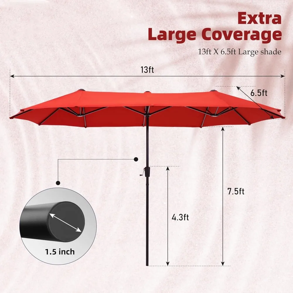 Outdoor Patio Umbrella, Large Rectangular Double Sided Market Table Twin Umbrellas with Crank Handle for Deck Pool 6