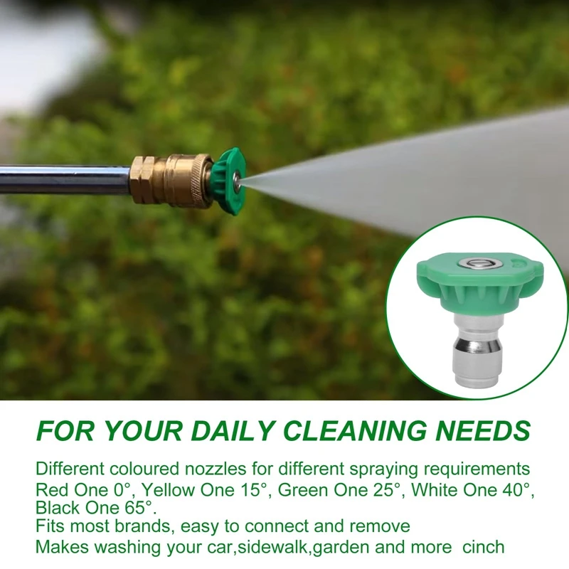 Pressure Washer Sprayer Nozzle Tip 1/4" Quick Connect,Green 25 Degree Nozzle Pressure Washer Accessories 4000 Psi 5 Pack 2