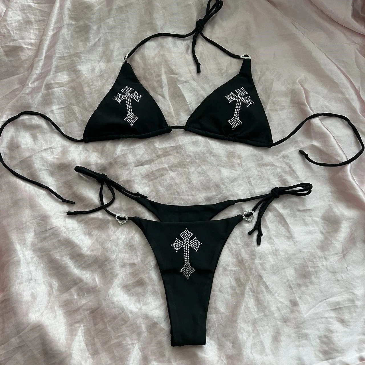 Bikini Swimsuit Y2K Sexy Rhinestone Cross Kawaii Gothic Summer Holiday Beachwear Bra Brief Sets