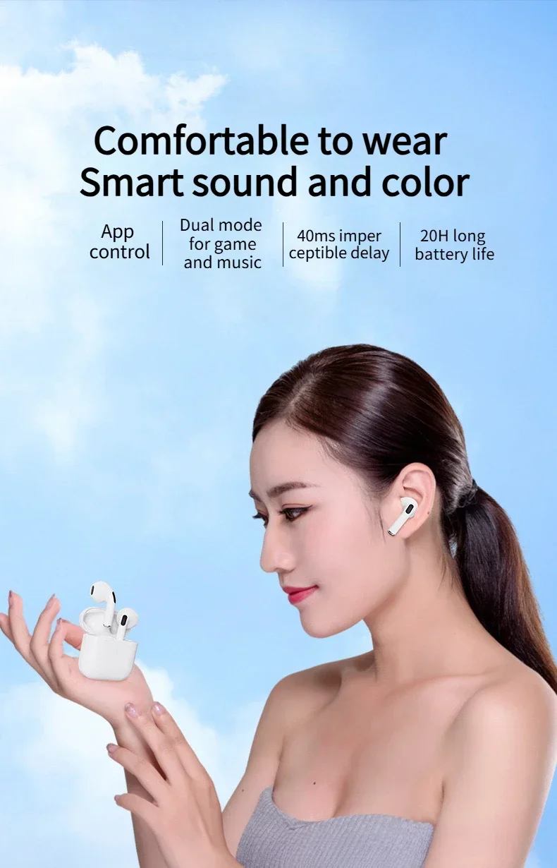 Wireless Earphones Bluetooth Headphones Noise Cancell Stereo Music Earbuds Touch Control Earbud With Microphone Pro 4 lanyard