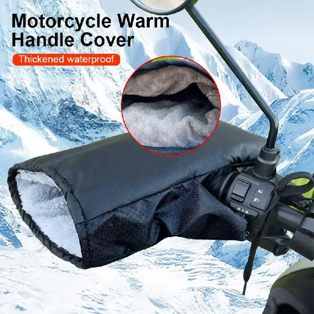 1 Pair Of Motorcycle Handle Mittens Plush Lined Waterproof PU Glove Hands Warm In Winter For Scooters And Snowmobiles 1