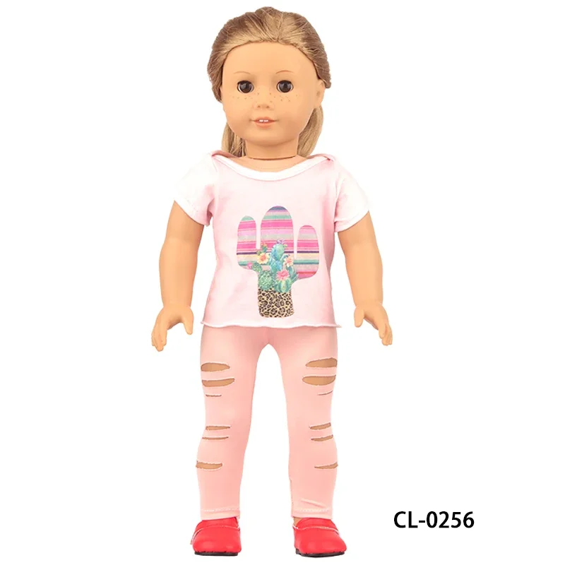

Pink Fashion 18 Inch American Doll 2 Pcs Cactus T-shirt+Pants Clothes Set Popular Pants Suit For 43cm New Born Baby&DIY Doll