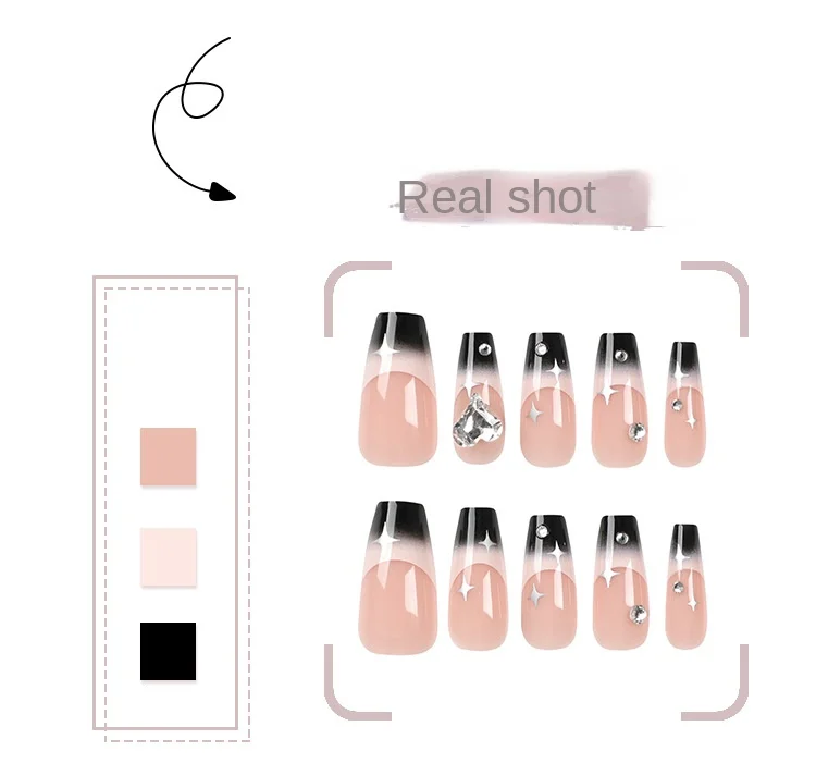 24 Pieces Pure Lust Style Diamond Press-On Square Nails