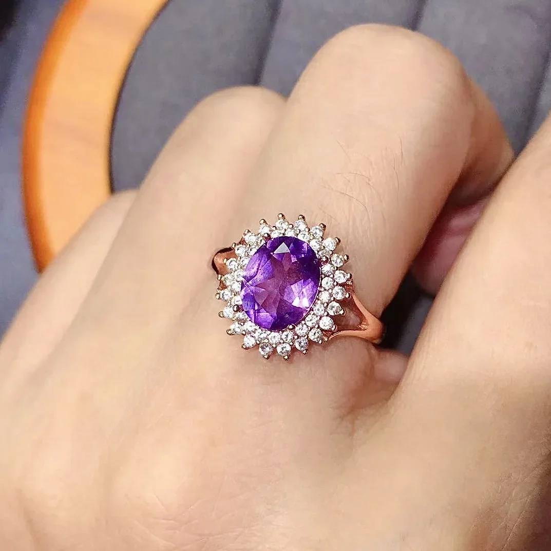 

Fashion Amethyst Ring for Party 7mm*9mm 2ct VVS Grade Natural Amethyst Silver Ring Solid 925 Silver Amethyst Woman Jewelry