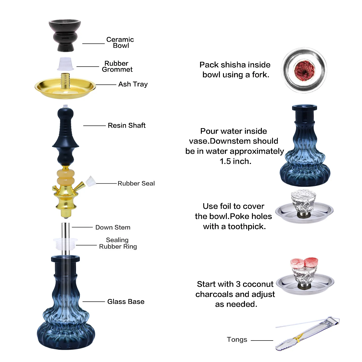 Glass Hookah for Smoking Shisha Pipe Narguile Completo Cachimba Sisha Chicha Pipa Single Hoses Nargile Accessories