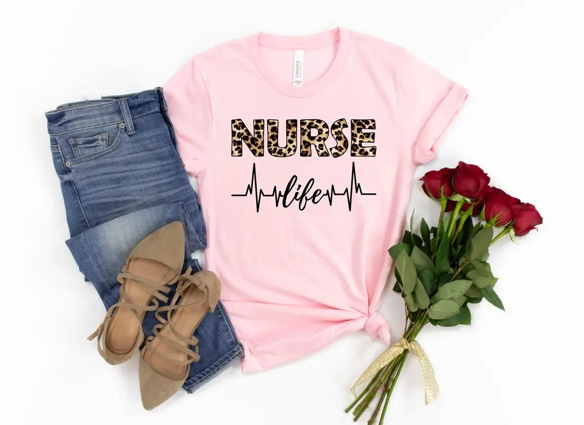 Leopard Nurse Life Graphic Print Tshirt Women Ecg Funny Pink T Shirt Femme Harajuku Kawaii Clothes Summer Fashion T-Shirt Female