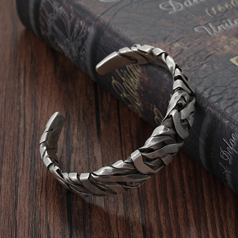 Silver Bracelet 925 Sterling Silver Bracelet Bangle Punk Wide Irregular Geometric For Woman Man Jewelry Gift