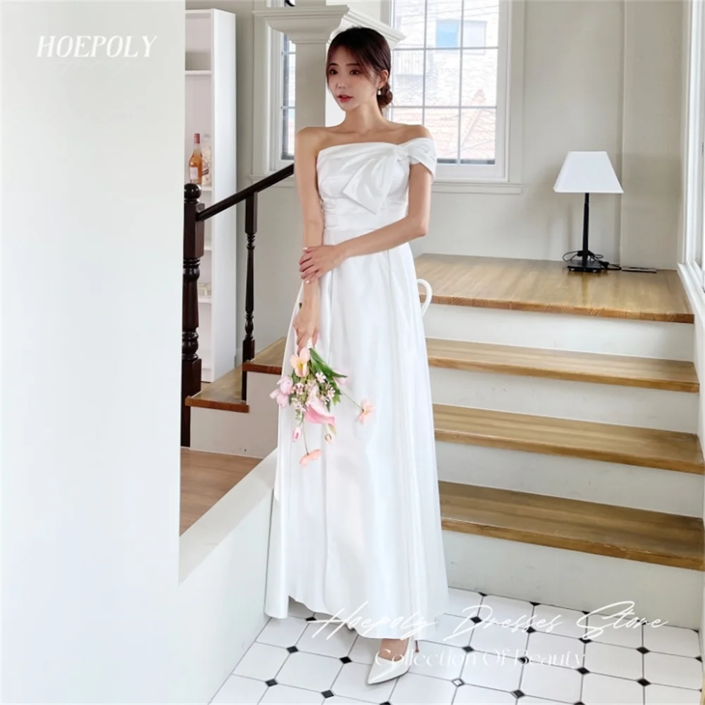 

Hoepoly One Shoulder A Line Korea Wedding Dress For Wowen Pleated Ankle Length Lace Up Bridal Dress New 2023