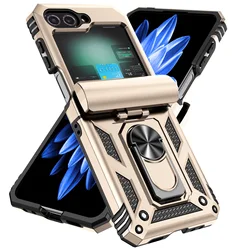 Military Grade Shockproof Protective Case with Magnetic Kickstand Ring Cover for Samsung Z Flip 7 (Gold)