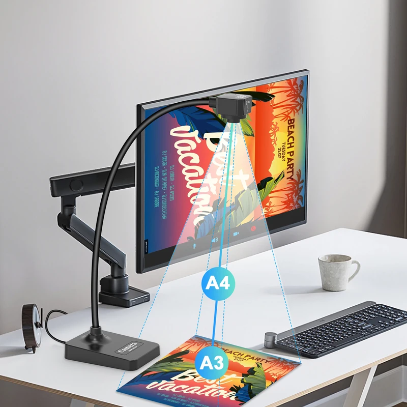 USB Document Camera for Teachers Webcam for Distance Learning Manual Focus Camera with mic Fold Mac OS Windows Chromebook
