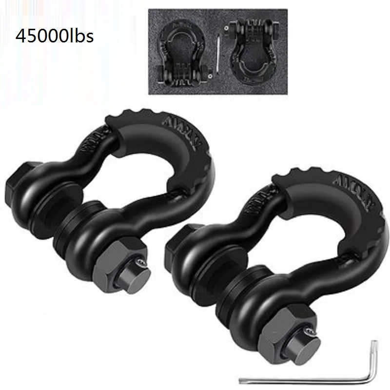 3/4&rdquo; 2pcs 20.5Ton 45000lbs Tow rope U-hook large 3/4&rdquo; anti-theft tow shackle off-road vehicle drop forged D-ring u-hook loop