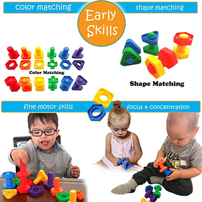 10/20 Screw Building Blocks Building Construction Set Plastic Insert Nut Shape Toddler Boys Girls Fine Motor Skills Learning Toy building block toy assemble toy