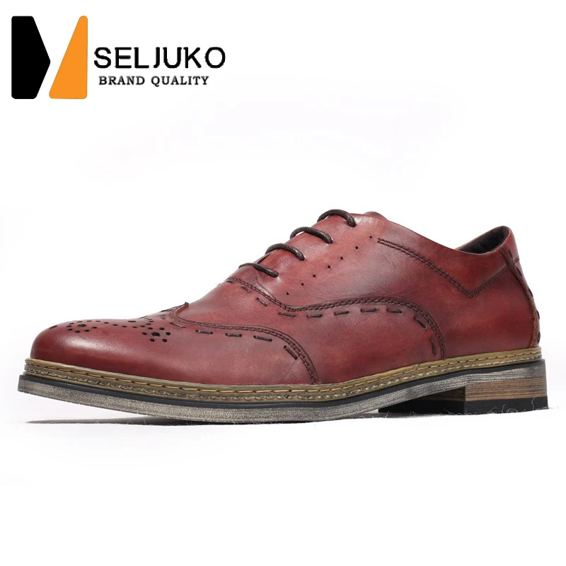 Europe And the United States Goodyear Craft Men's Leather Shoes Brock Oxfords Carved Handmade Leather Shoes Business Formal Shoe