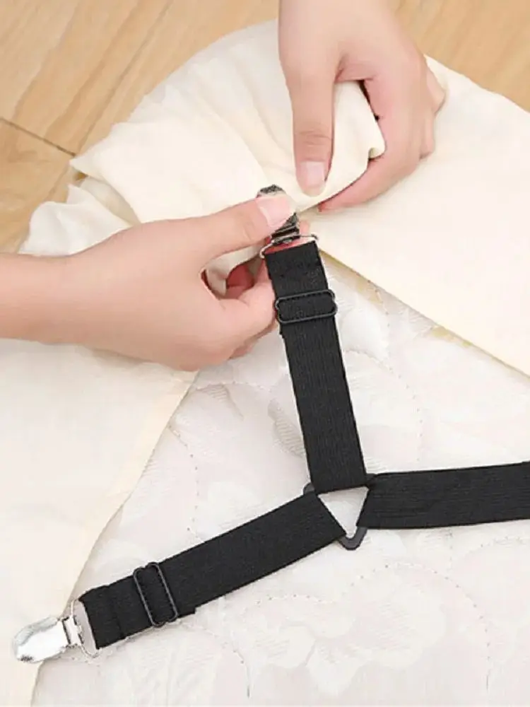 Description Picture 6 of item4Pcs/lot Bed Sheet Fasteners Holder Gadgets for Bed Sheet Organizer Mattress Cover Clip For Home Elastic Straps Adjustable Clips