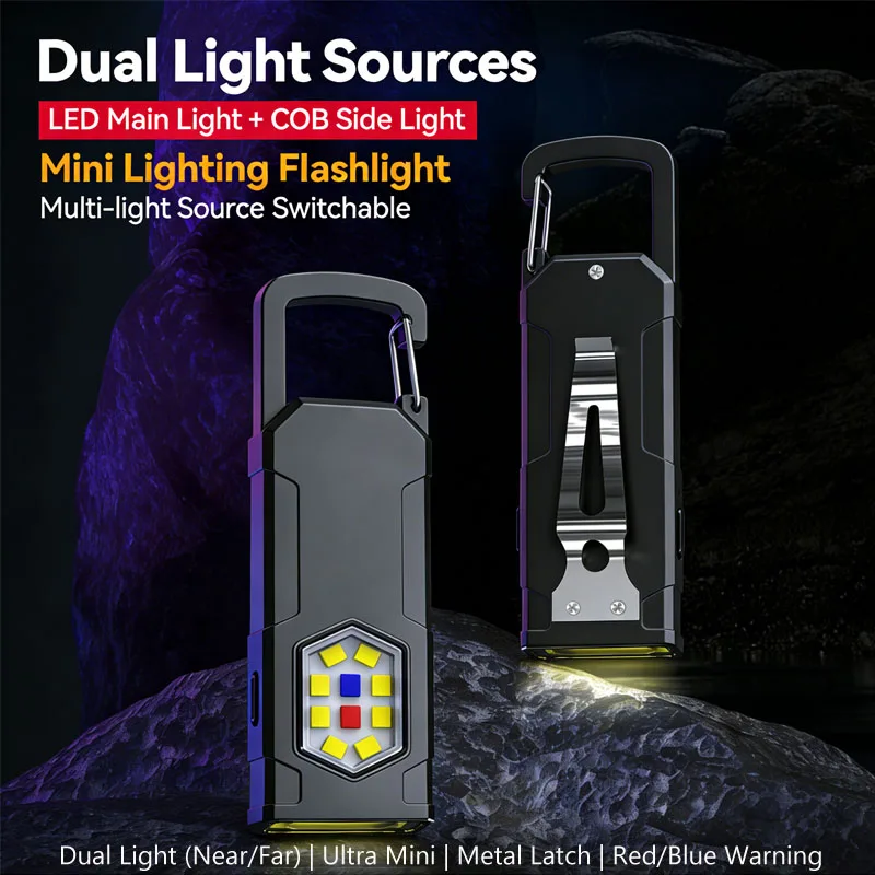 Powerful Mini COB LED Keychain Flashlight USB Rechargeable Hanging Work Light Waterproof Keyring Camping Walking Pocket Lamp
