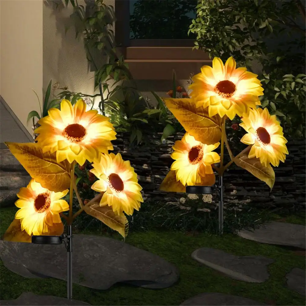 

LED Solar Garden Lights Outdoor 1/3 Heads Sunflower Street Garland Solar Lamps For Lawn Porch Balcony Fence Light Decor