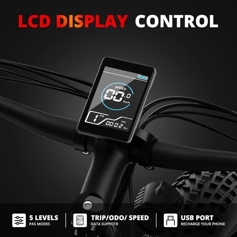 Electric Bike for Adults 1500W Electric Bicycle Battery Electric Bike 26" Fat Tire Mountain 32mph 7 Speed Gears Electric Bike 6