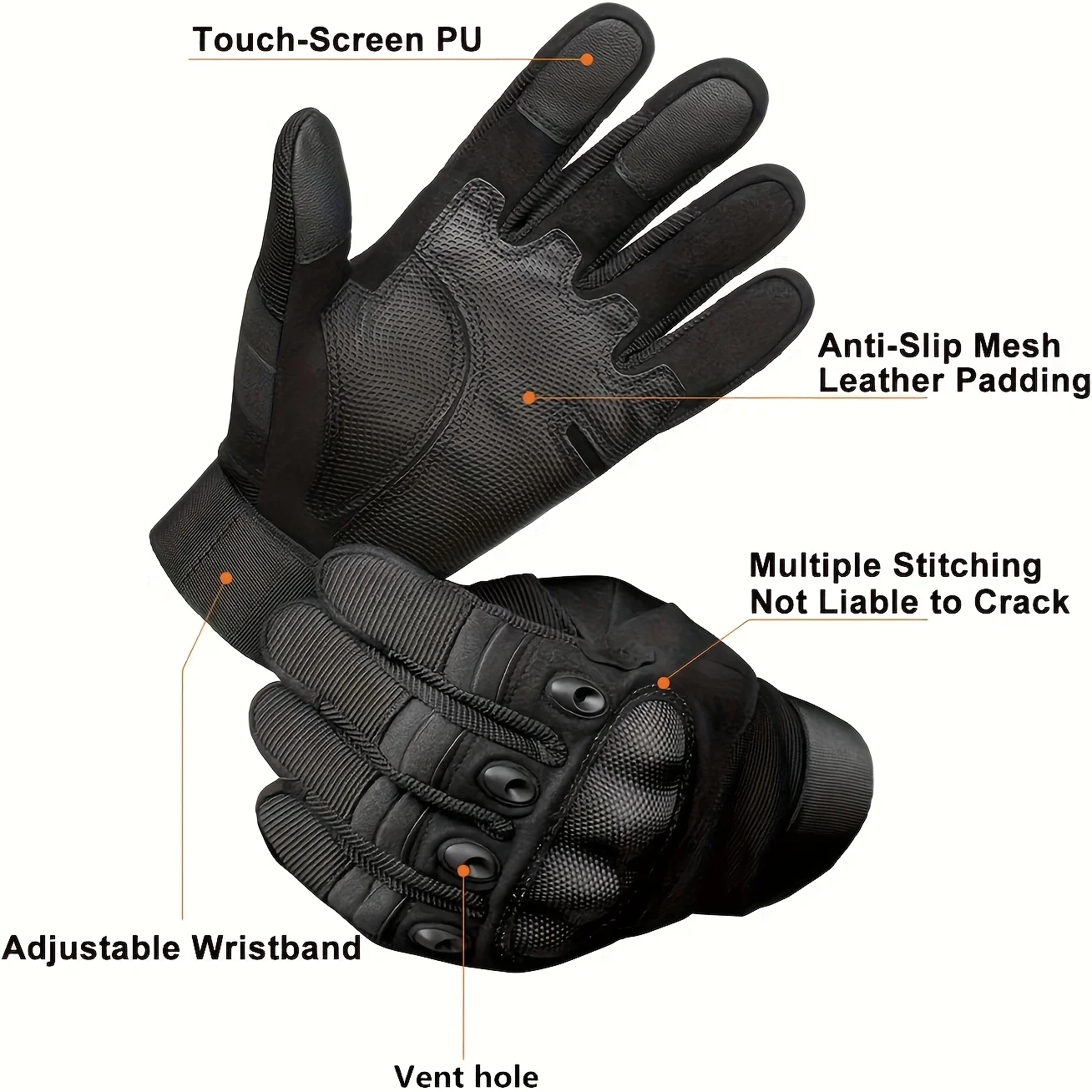 Men's Full Finger Tactical Touchscreen Gloves with Anti-Slip Palm
