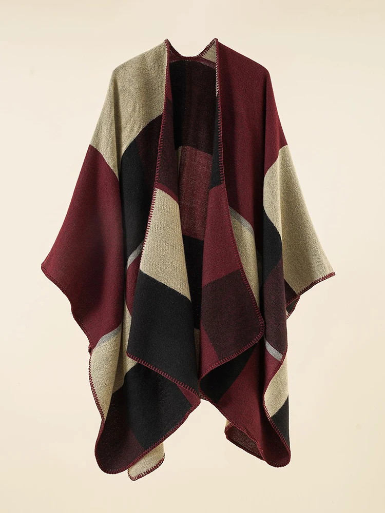 니트 겨울 격자 무늬 스카프, 패션 남성 가디건, 모조 캐시미어 판초, Chale Capa Para Mujer Pashmina 두꺼운 랩 숄