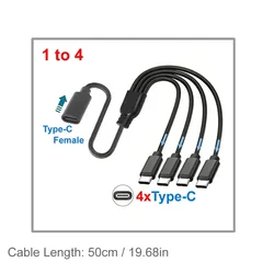 Multi - Port USB Type - C Splitter Adapter Cord, 30cm, 5V 3A Charging Extension Cable (1 to 4xType - C)