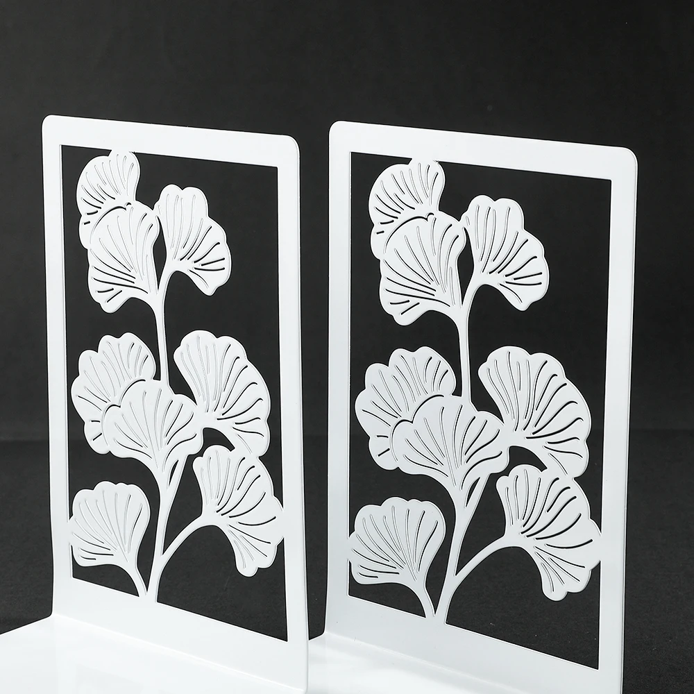 Book Organizer Book Holder 2Pcs Ginkgo Leaf Bookend Metal Bookends for Office Desktop Home