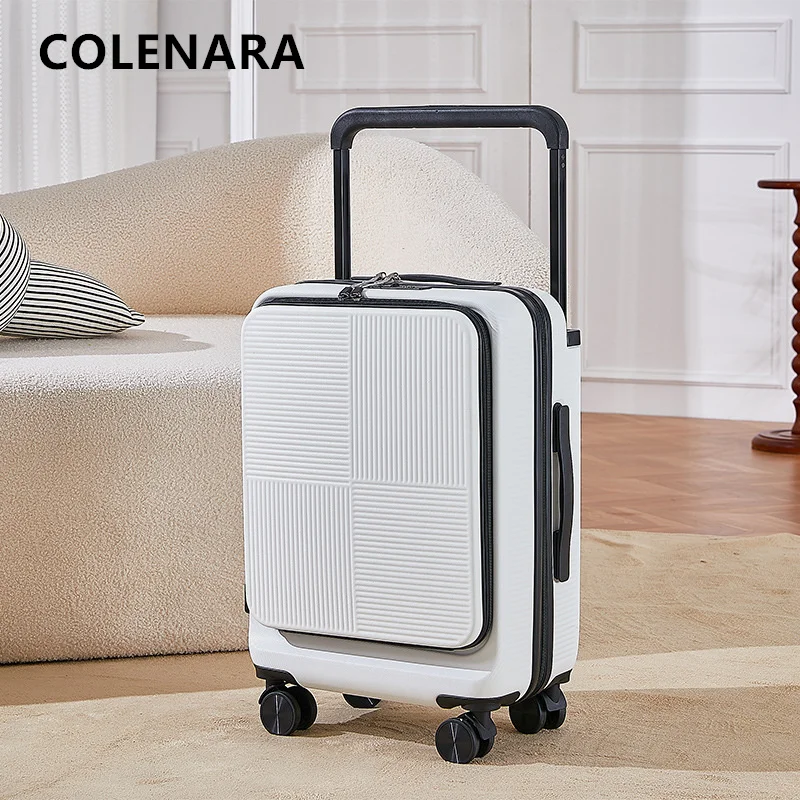 COLENARA Suitcase PC Front Opening Laptop Trolley Case 20 Inches Multi-function Boarding Box with Wheels Rolling Cabin Luggage