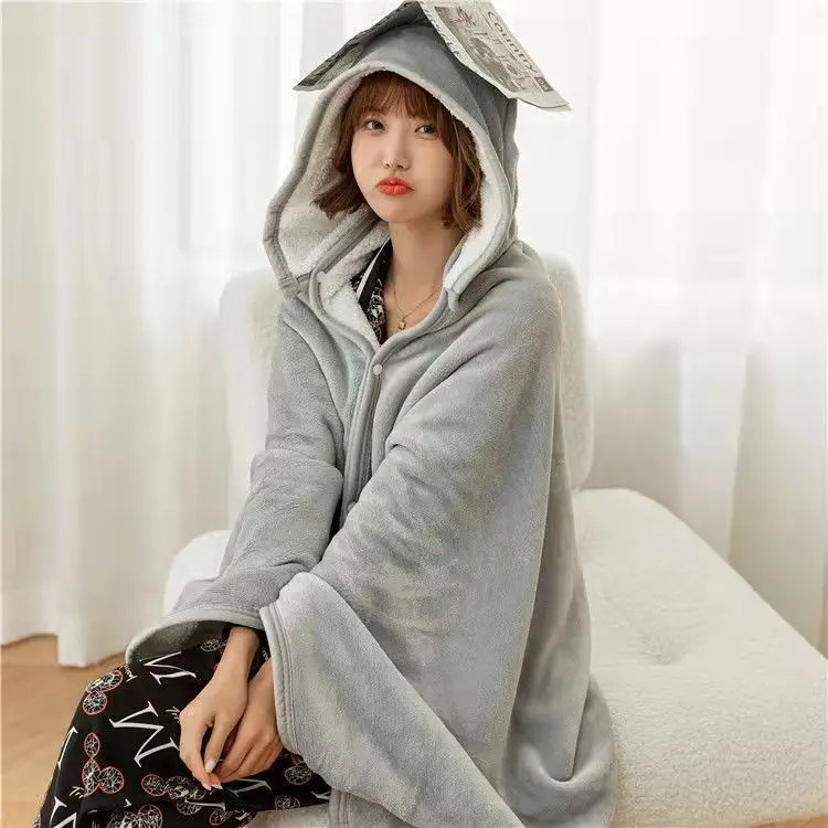 Flannel Poncho for Women Lightweigh Blanket Wearable Blankets Throw GiftHood Cape Warm TV Shawl