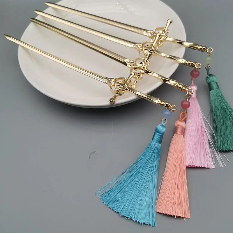 Metal Sword Hairpin Chinese Style Hair Sticks With Tassel Pendant Sword