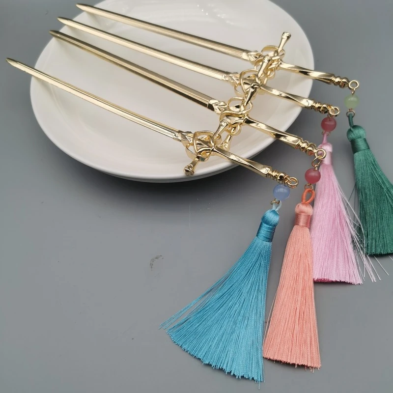 Metal Sword Hairpin Chinese Style Hair Sticks With Tassel Pendant Sword