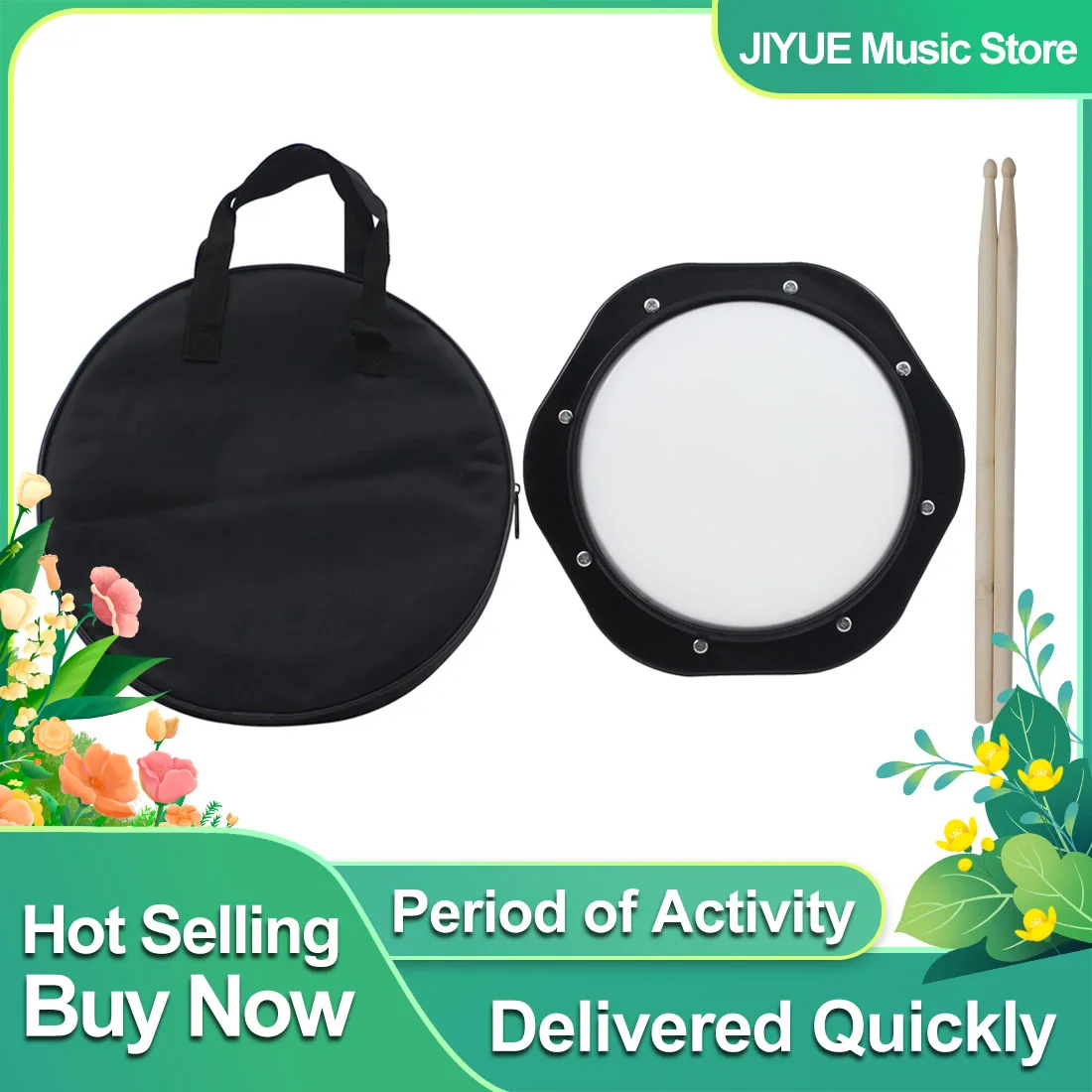 10-Inch Beginner's Silent Practice Drum Kit with Pad, Bag, and Drumsticks