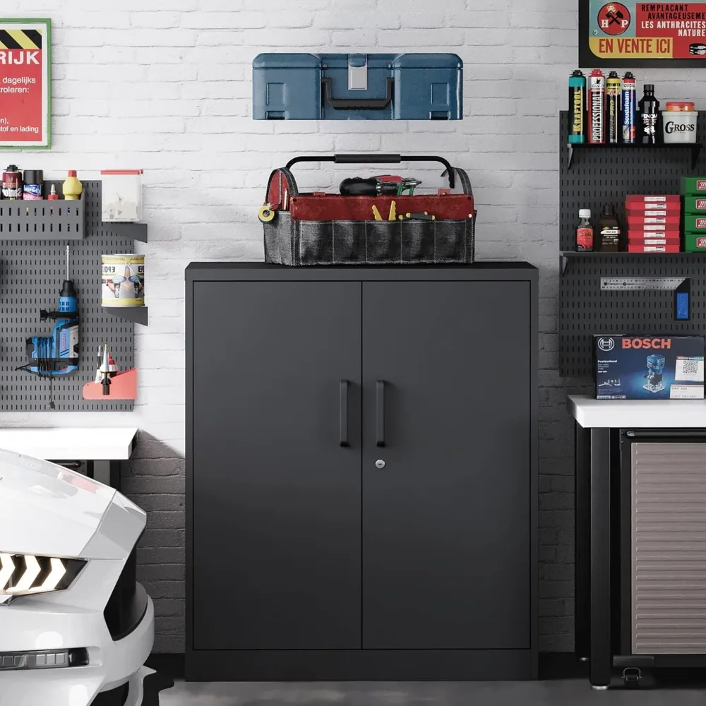 Metal Garage Storage Cabinet with 2 Doors and 2 Adjustable Shelves - 35.5" Steel Lockable File Locking Counter Cabinet 5