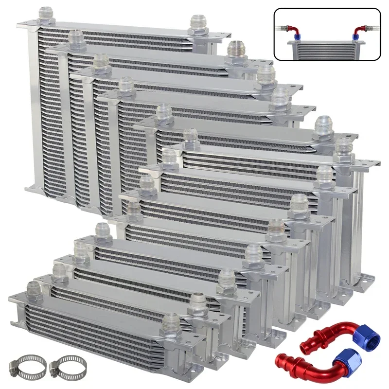 

40 Row Oil Cooler Universal Aluminum AN10 90° 2PCS Fittings Kit 248MM 7/8"-14 UNF Engine Transmission MOCAL Racing Silver