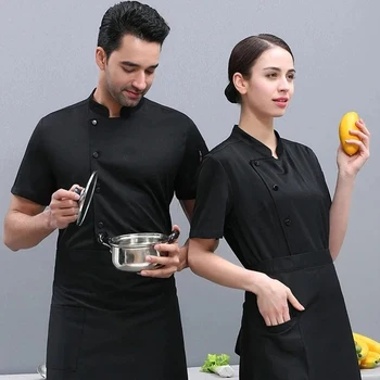 Nuovo 360 ° Giacca da cuoco in rete traspirante Uomo Donna Camicia da cucina a maniche corte Top da lavoro fresco Servizio di ristorazione Abito da cucina bianco nero