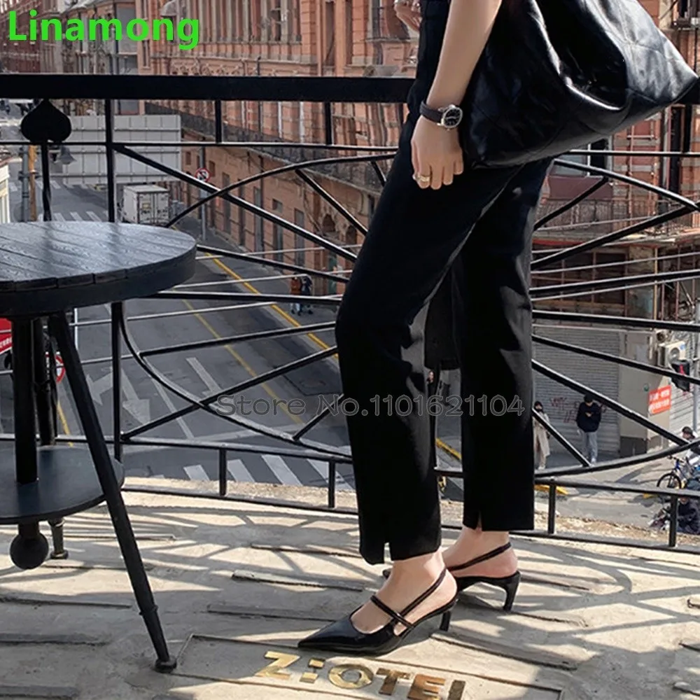 Black Pointed Toe Slingback Pumps For Female Women 2025 Spring New Thin High Heel Back Strap Shallow Solid Sexy Fashion Shoes