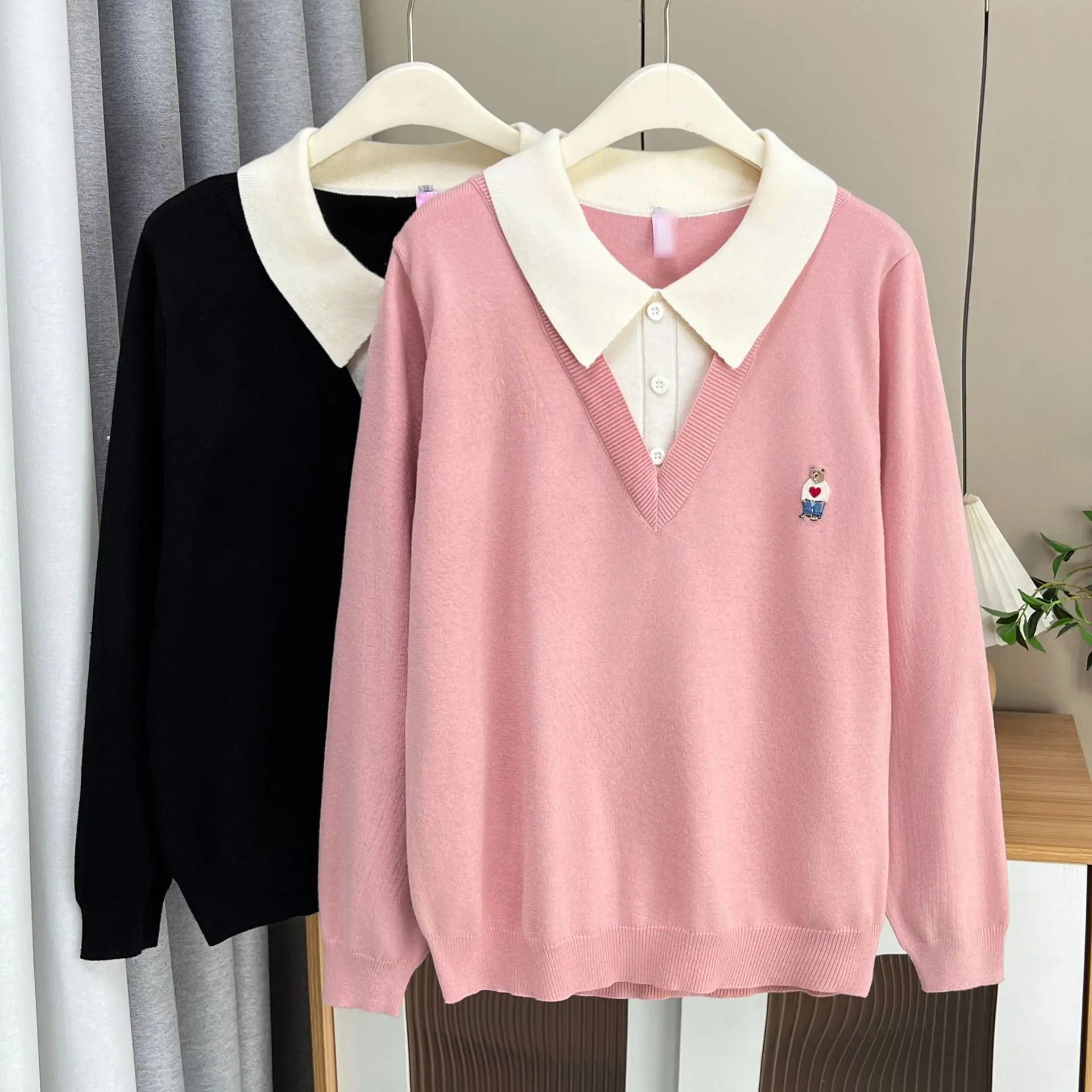 XXXXL Fashion Plus Size Women's Sweater New Autumn Youthful Three Dimensional Cartoon Fake two-piece Knitted Jumpers 5162