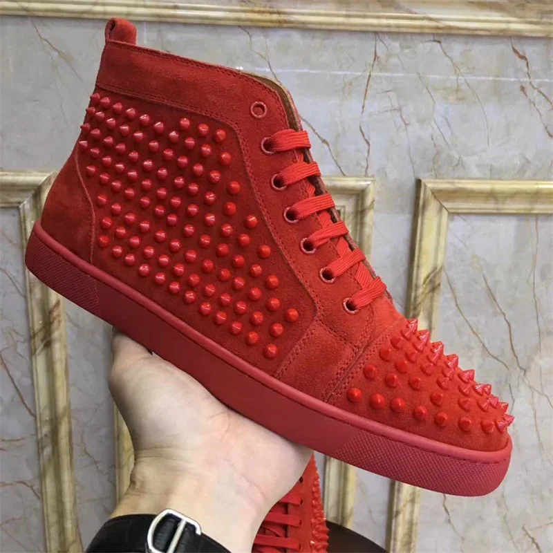 Luxury Brand Dress Designer For Men High Top Red Bottoms Rivets Sneakers Winter Casual Sports Leather Trainers Women Party Shoes 3