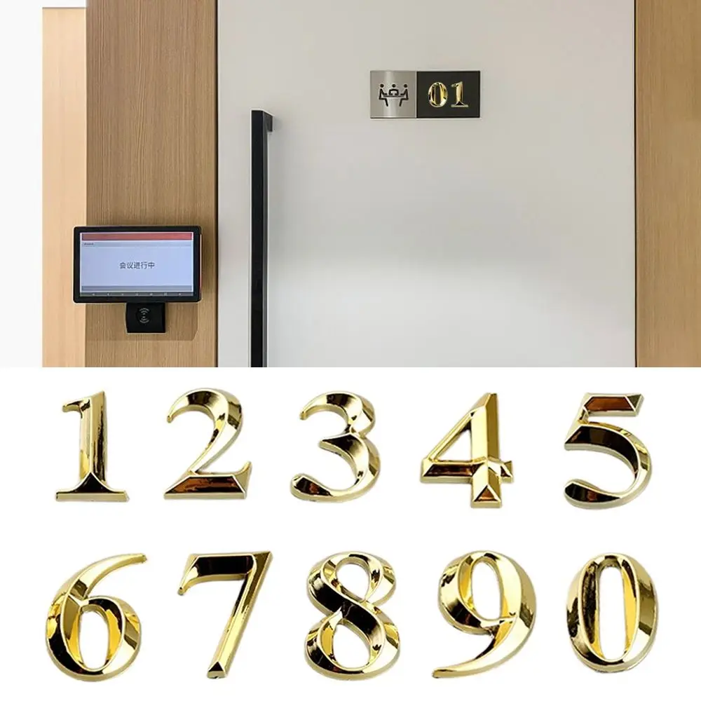 3D Door Number ABS Injection Molding Electroplating Plate Digits 0 To 9 Golden Door Self Adhesive Street Sticker Outdoor