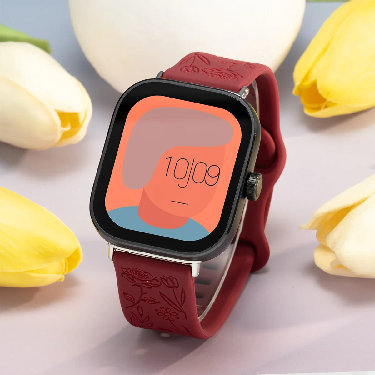 Magnetic Silicone Smartwatch Strap with Carvings Design - Universal Fit Bracelet Accessory