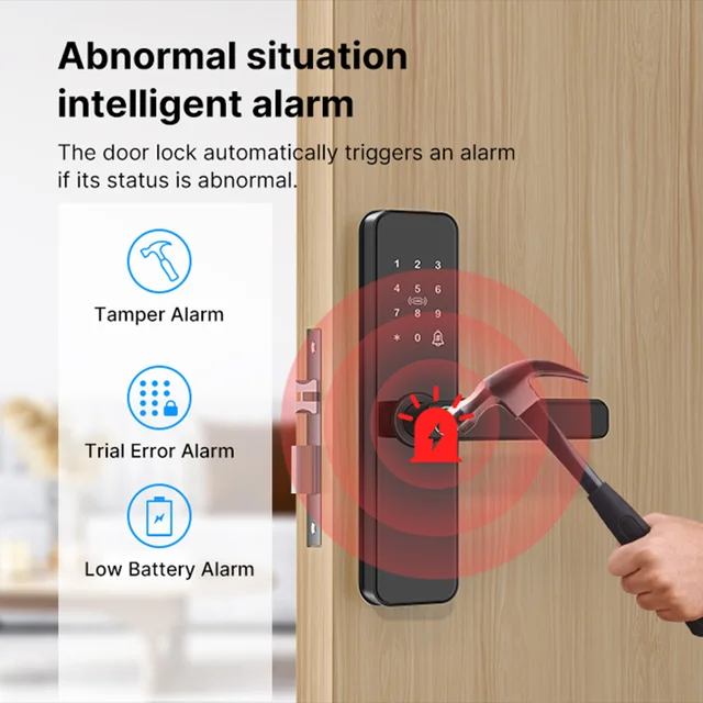 Tuya Wifi Electronic Smart Door Lock with Biometric Fingerprint/IC Card/Password/Key Unlock/Remote Control/USB Emergency Charge 3