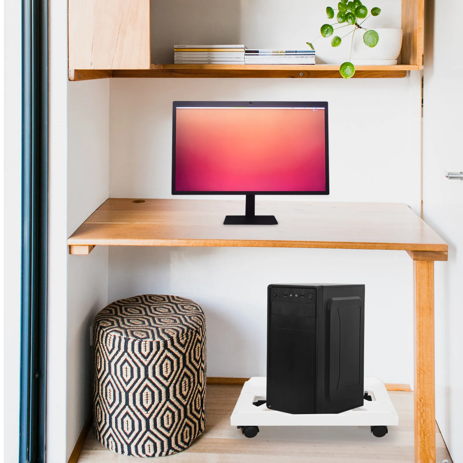 헤비 듀티 조절식 PC 타워 스탠드, 카펫 바닥용 데스크탑 컴퓨터 케이스 홀더, 부드러운 바퀴, 간편한 청소 및 유지보수