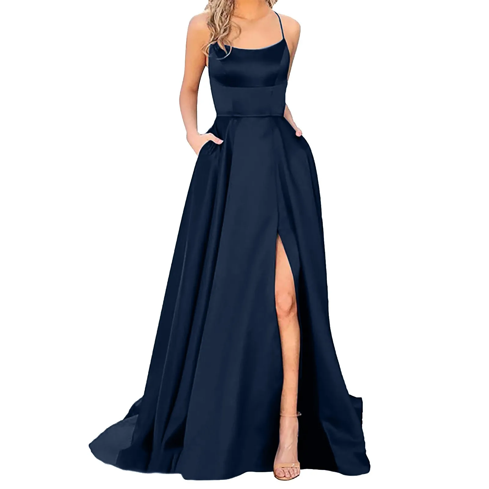 

Elegant WomenParty Night Formal Long Evening Spaghetti Straps Dress Elegant Wedding Vestidos Sexy Nipped Waist Split Prom Dress
